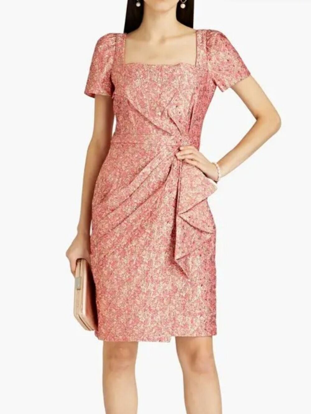 Theia Wrap-Effect Metallic Cloque-Jacquard Knee Length Dress